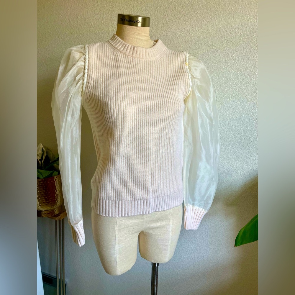 Sea New York James Organza Puff Sleeve Wool Sweater XS
